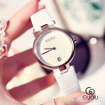 GUOU Wasserdichte Damenuhren Kleines Disc-Zifferblatt Leder Damenuhr Luxus Einfache Quarz Damenuhren Armbanduhr mit automatischem Datum